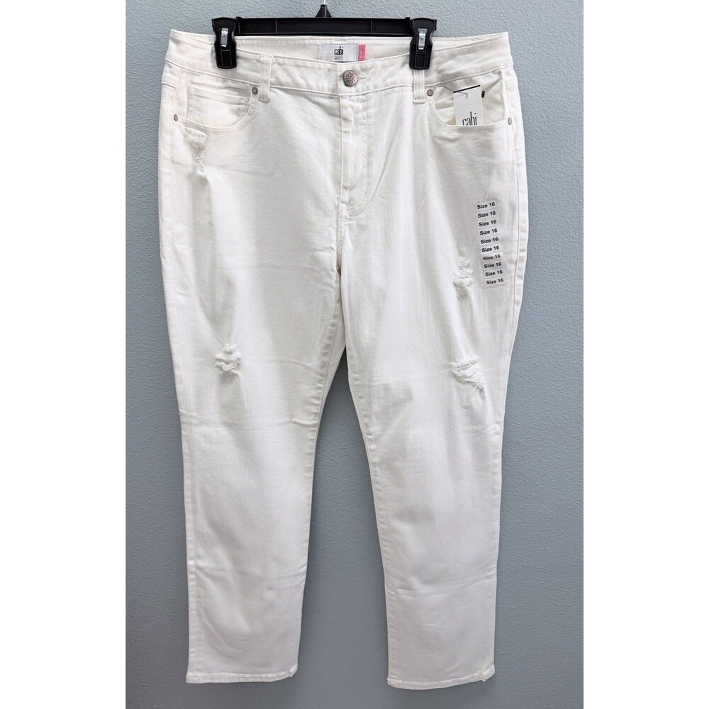 Cabi Women's High Slim  Stretch Jeans Sz 16 White Destructed # 5305 NWT Was $119
